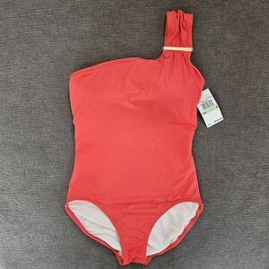 Michael Kors One Shoulder Convertible Gold Plate One Piece wimsuit Size 8